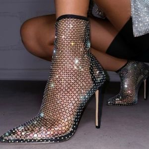 LAST PAIR‼️ Diamond style black, sexy, fishnet rhinestone-embellished booties 10